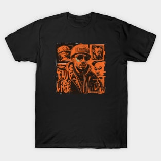 Thug Life Masterpiece Featuring Black Men on Orange Pattern T-Shirt